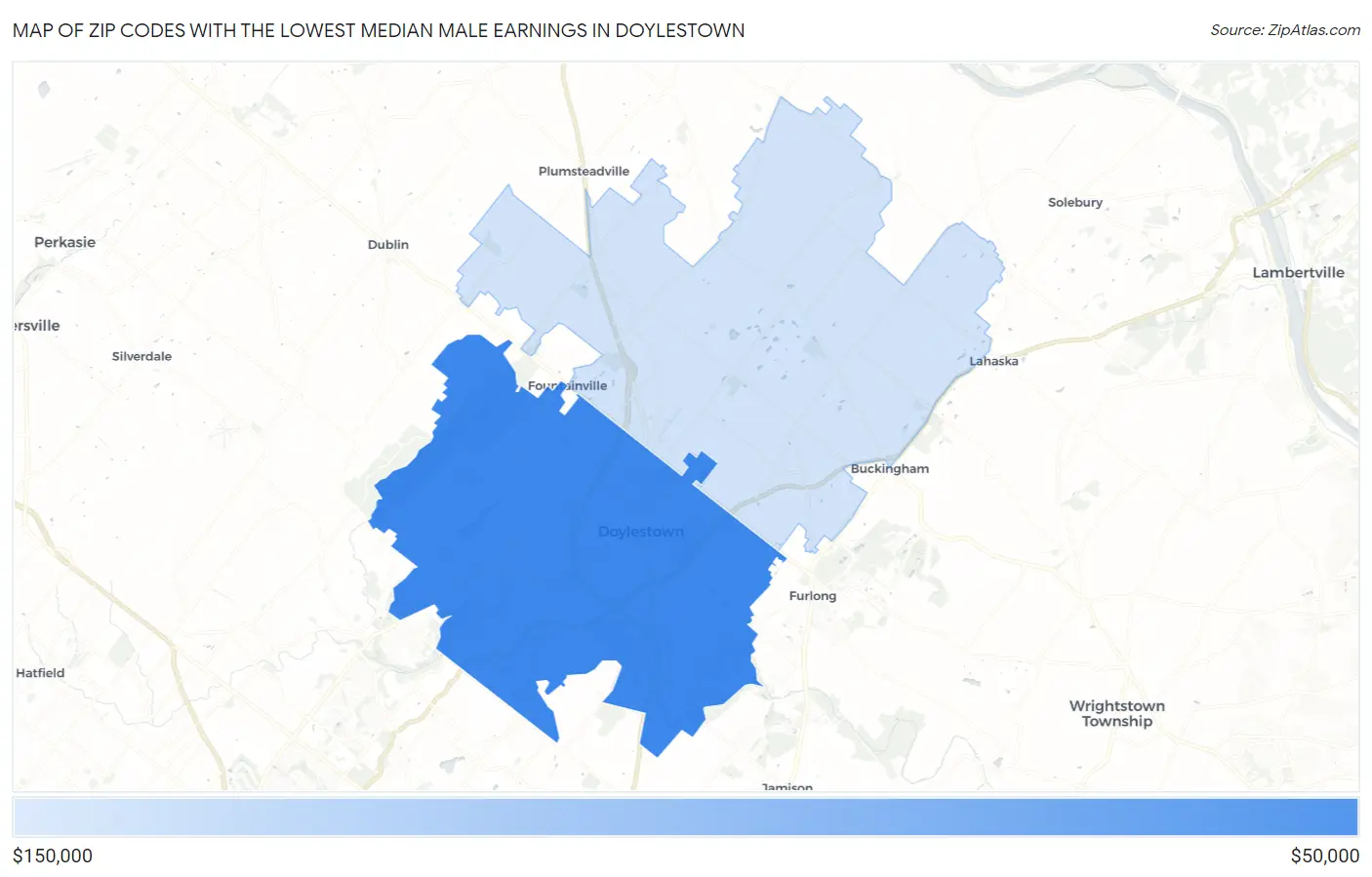 Zip Codes with the Lowest Median Male Earnings in Doylestown Map