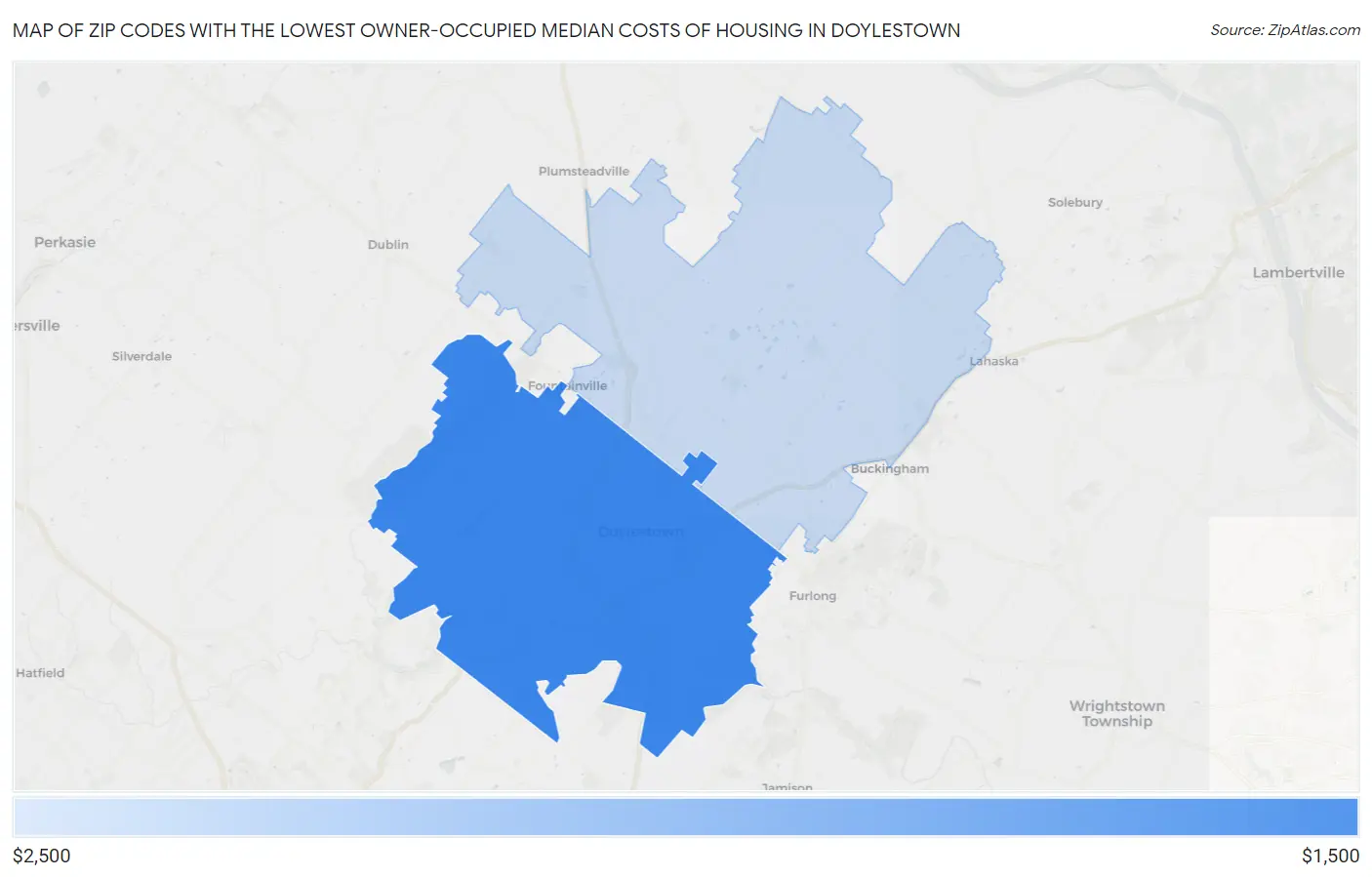 Zip Codes with the Lowest Owner-Occupied Median Costs of Housing in Doylestown Map