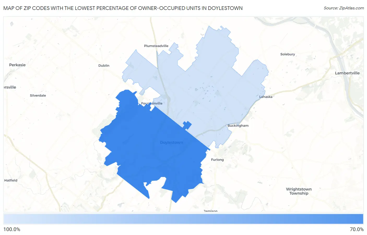 Zip Codes with the Lowest Percentage of Owner-Occupied Units in Doylestown Map