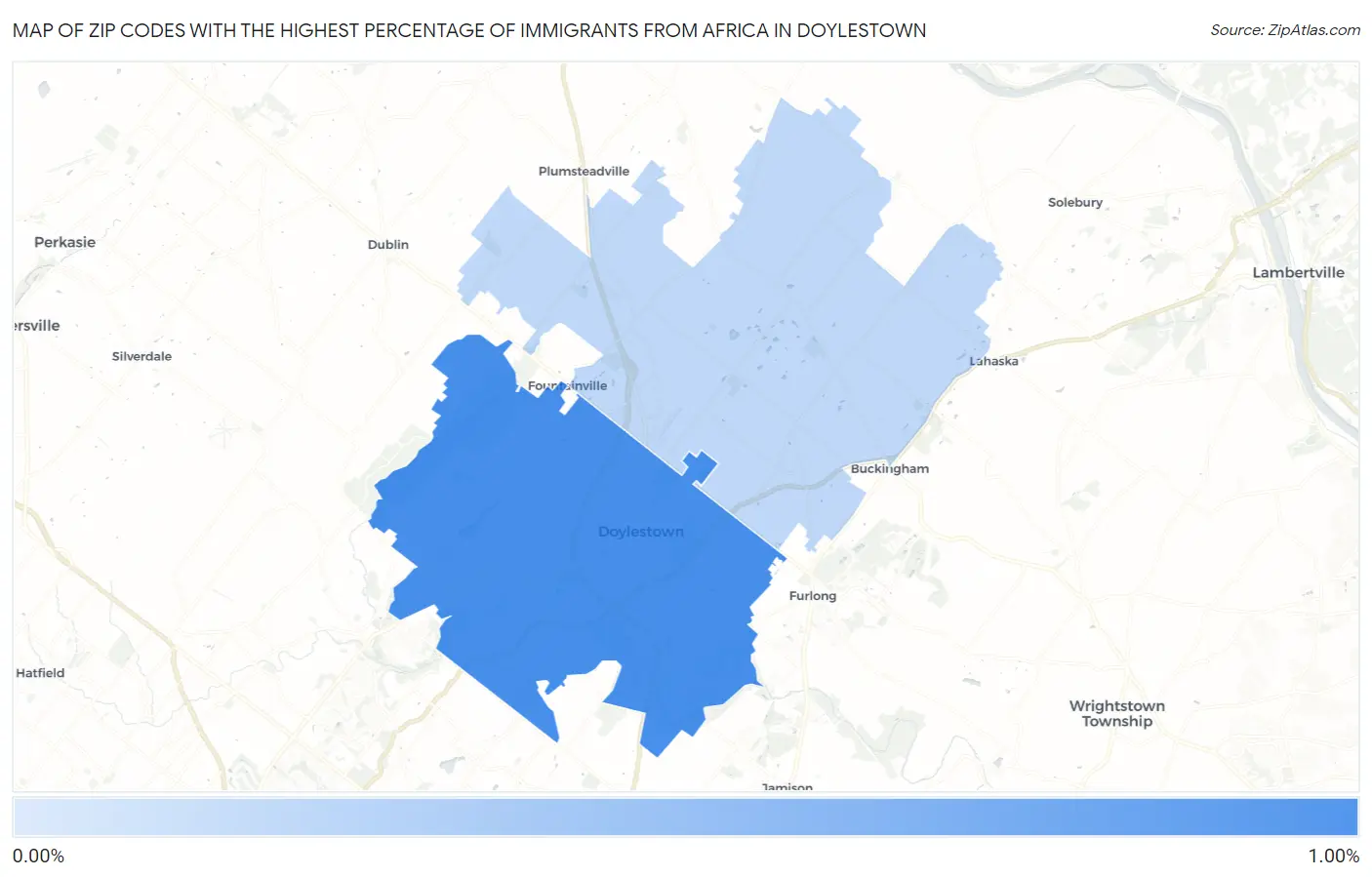 Zip Codes with the Highest Percentage of Immigrants from Africa in Doylestown Map