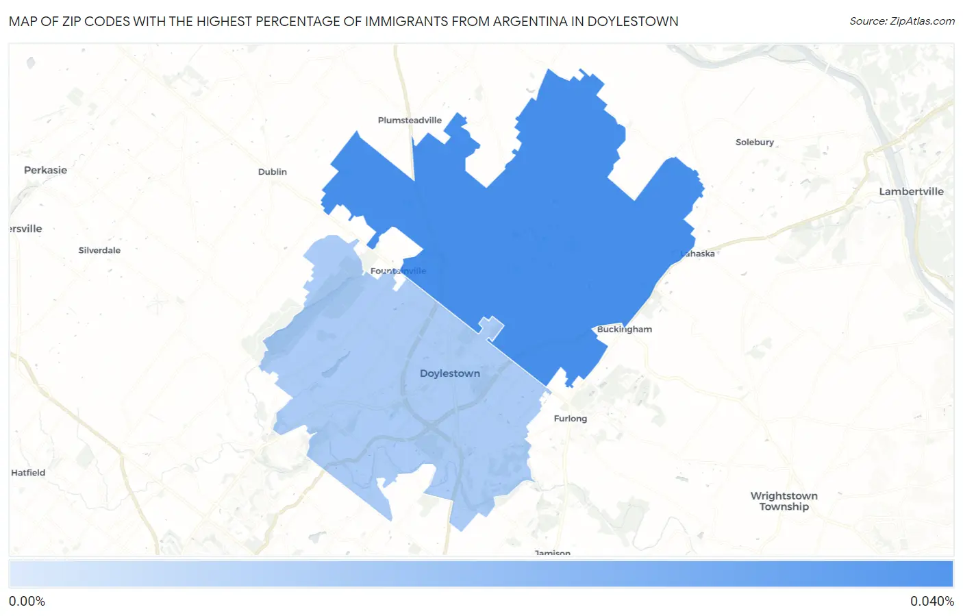 Zip Codes with the Highest Percentage of Immigrants from Argentina in Doylestown Map