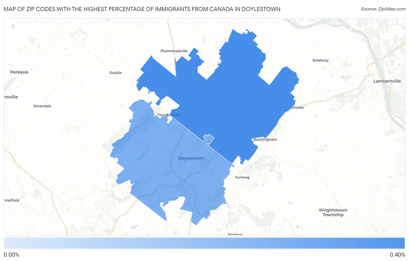 Zip Codes with the Highest Percentage of Immigrants from Canada in Doylestown Map