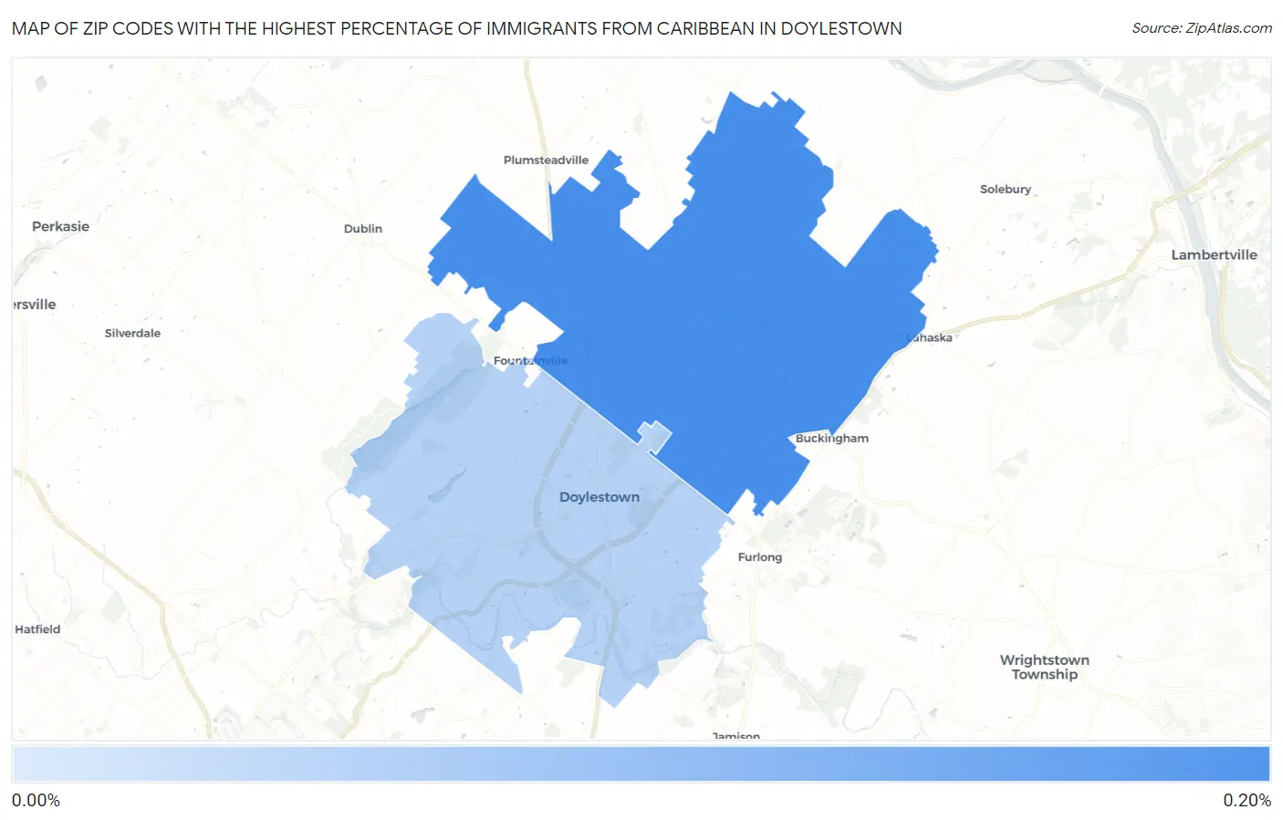 Zip Codes with the Highest Percentage of Immigrants from Caribbean in Doylestown Map