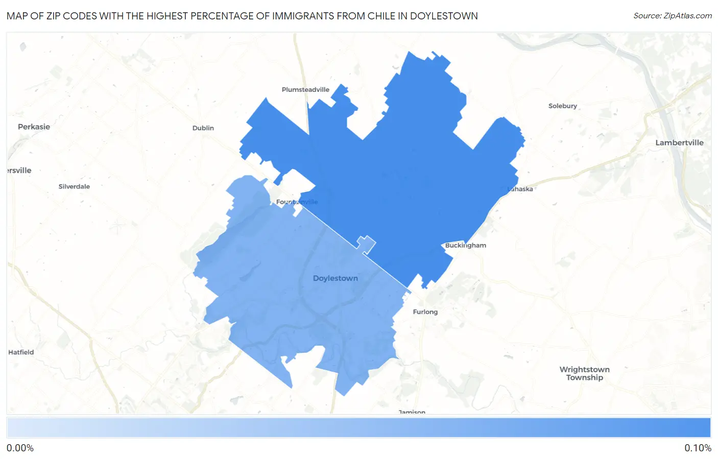 Zip Codes with the Highest Percentage of Immigrants from Chile in Doylestown Map
