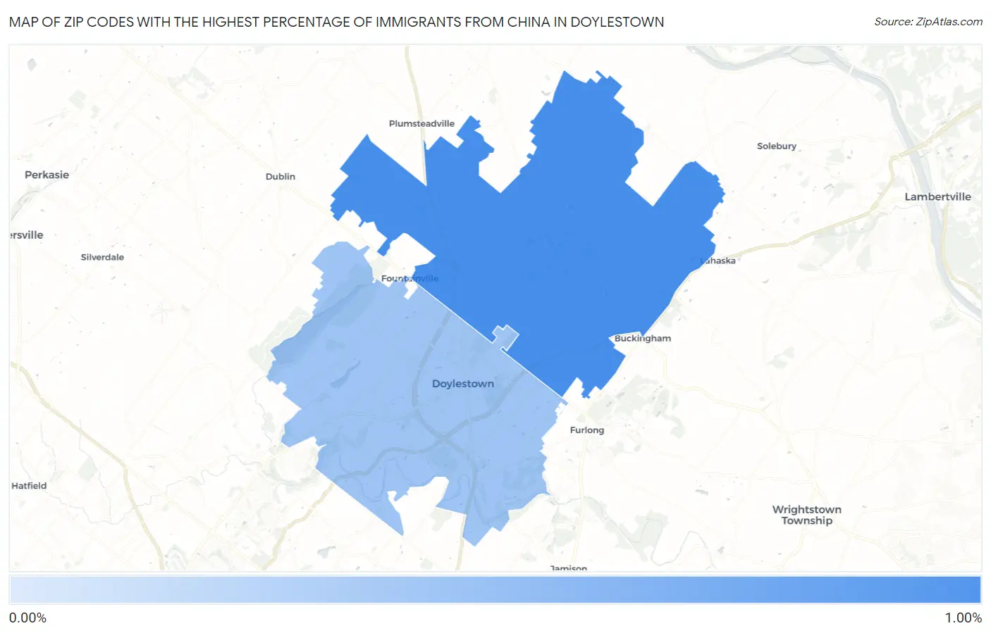 Zip Codes with the Highest Percentage of Immigrants from China in Doylestown Map