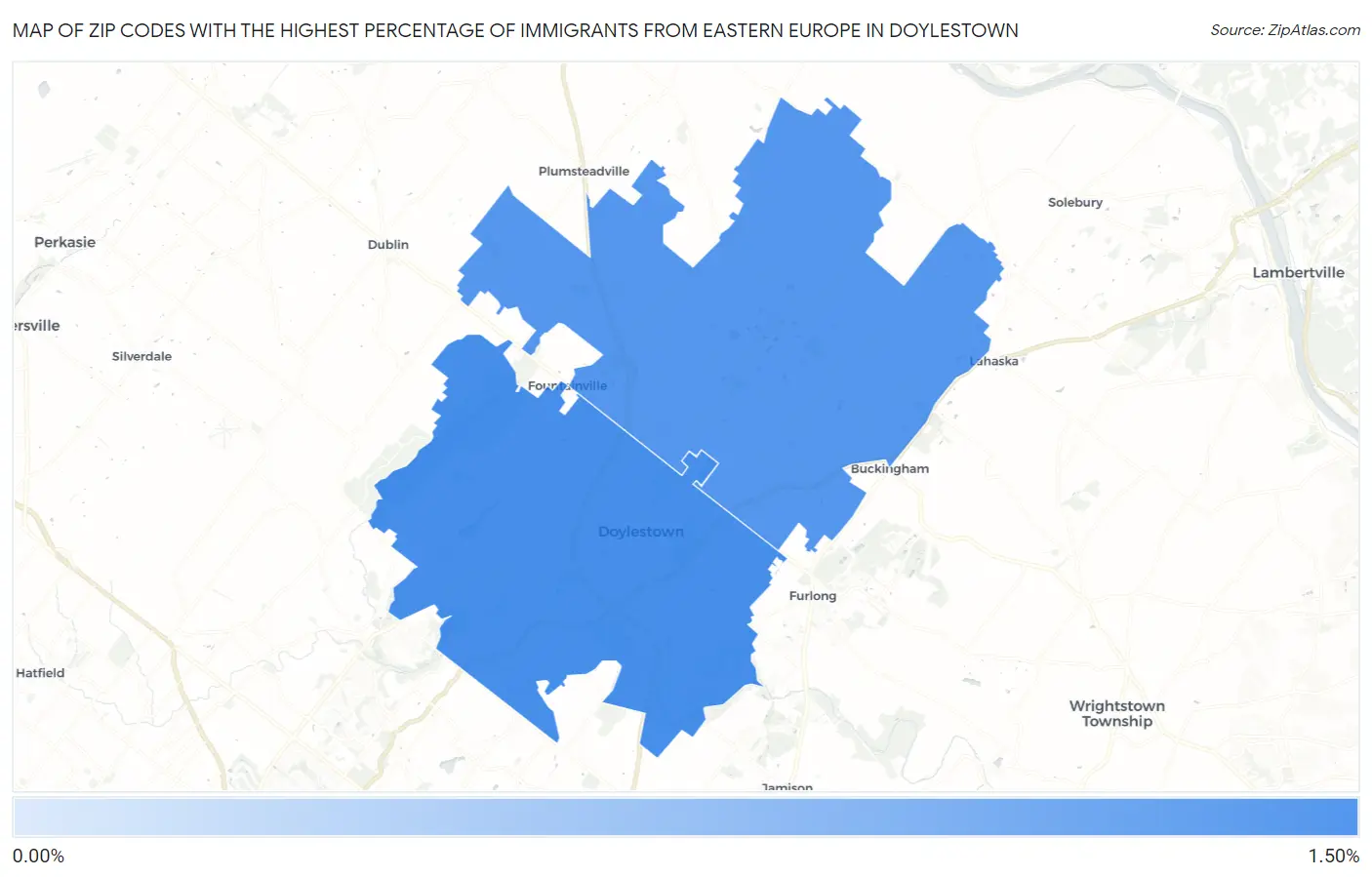 Zip Codes with the Highest Percentage of Immigrants from Eastern Europe in Doylestown Map