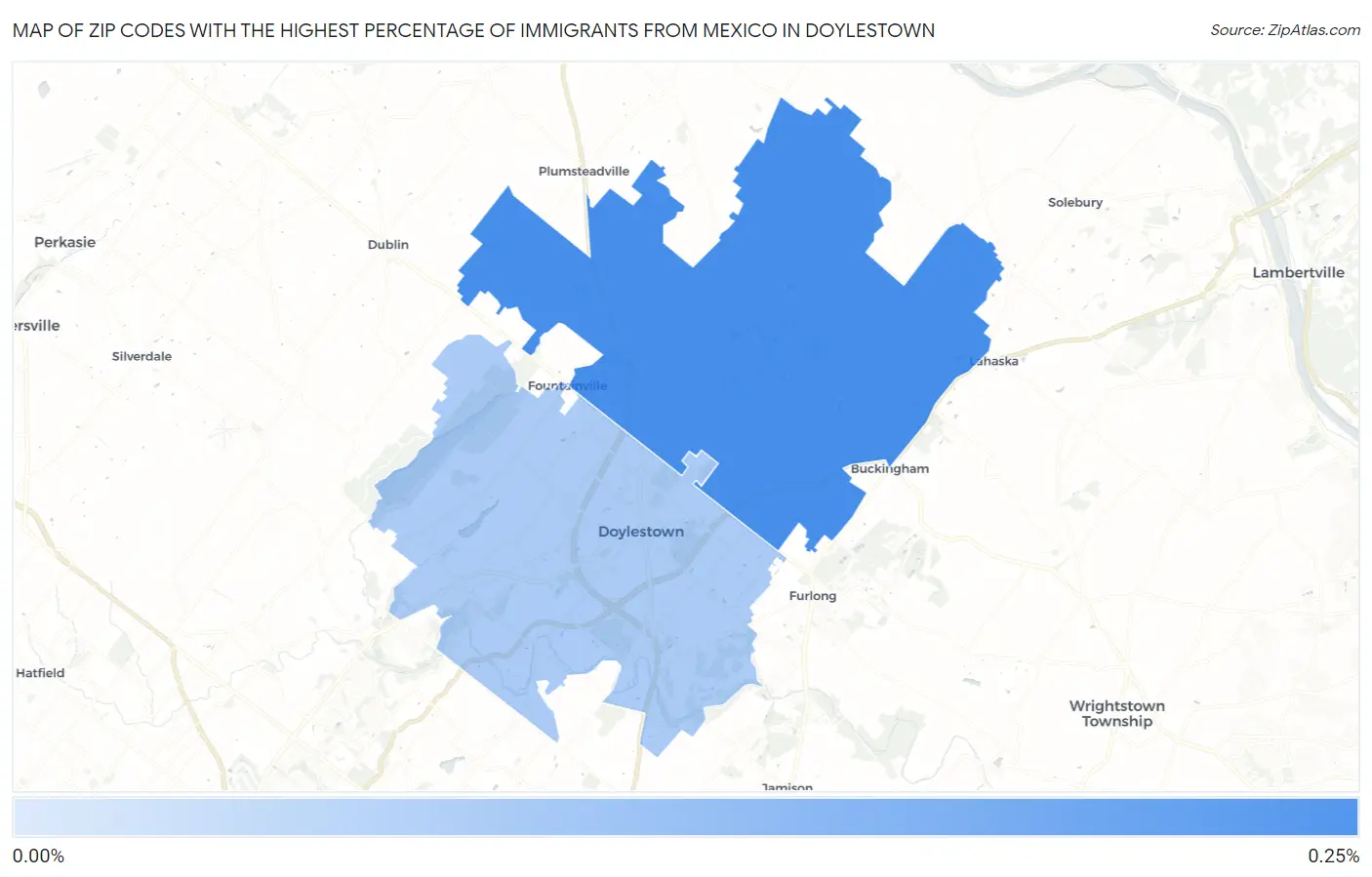 Zip Codes with the Highest Percentage of Immigrants from Mexico in Doylestown Map