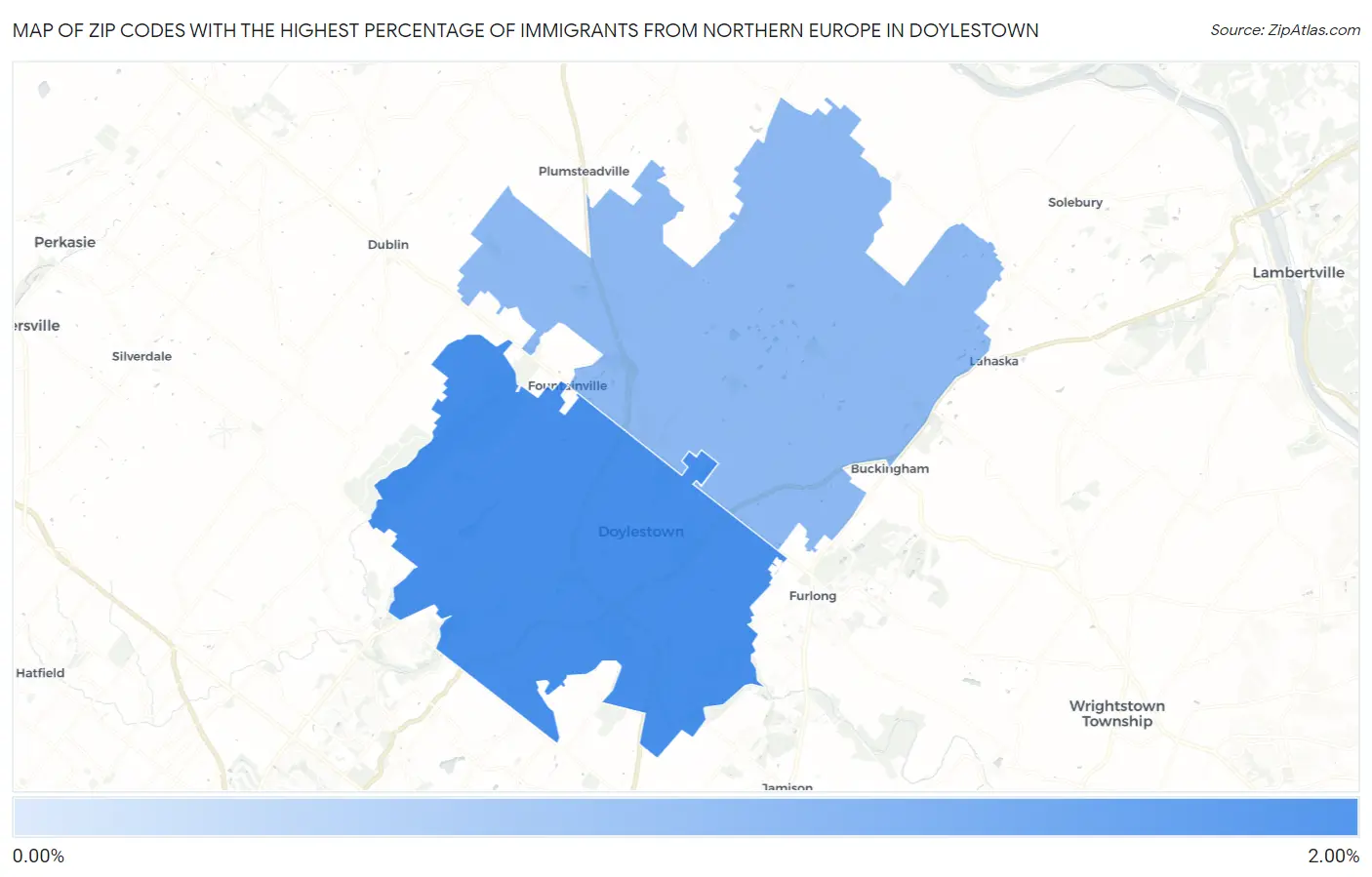 Zip Codes with the Highest Percentage of Immigrants from Northern Europe in Doylestown Map