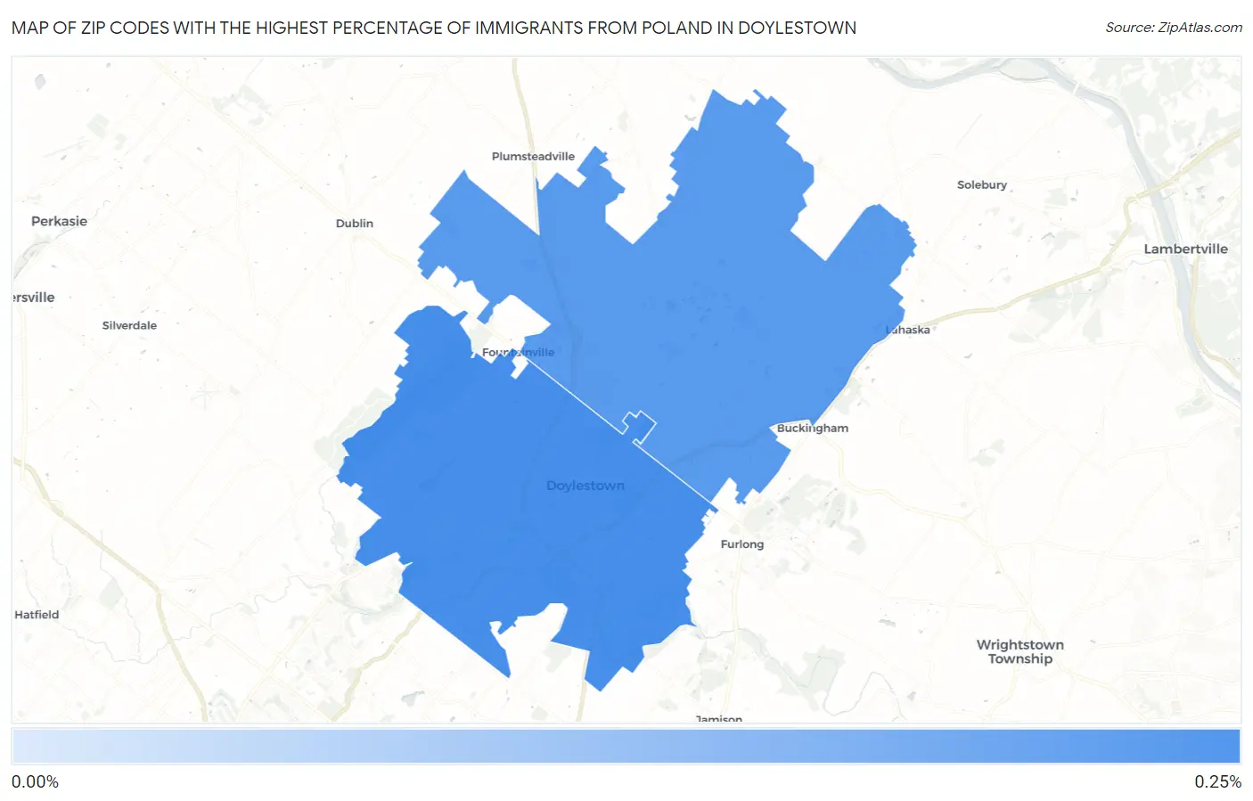 Zip Codes with the Highest Percentage of Immigrants from Poland in Doylestown Map