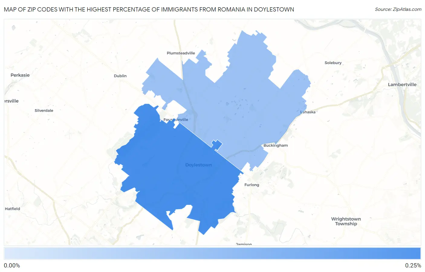Zip Codes with the Highest Percentage of Immigrants from Romania in Doylestown Map