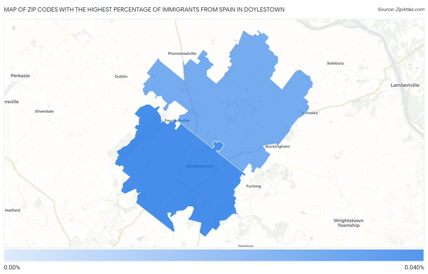 Zip Codes with the Highest Percentage of Immigrants from Spain in Doylestown Map