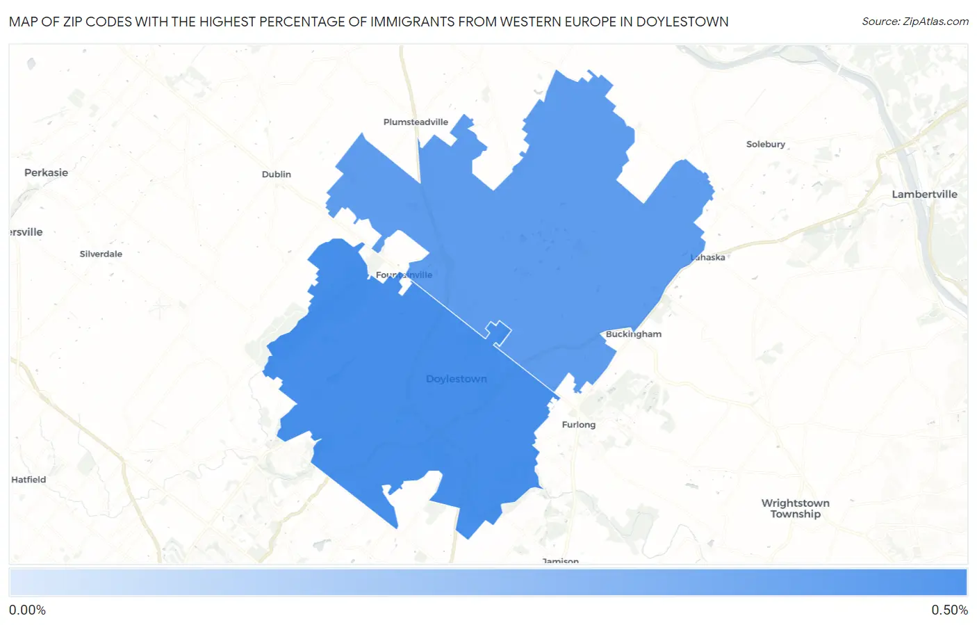 Zip Codes with the Highest Percentage of Immigrants from Western Europe in Doylestown Map