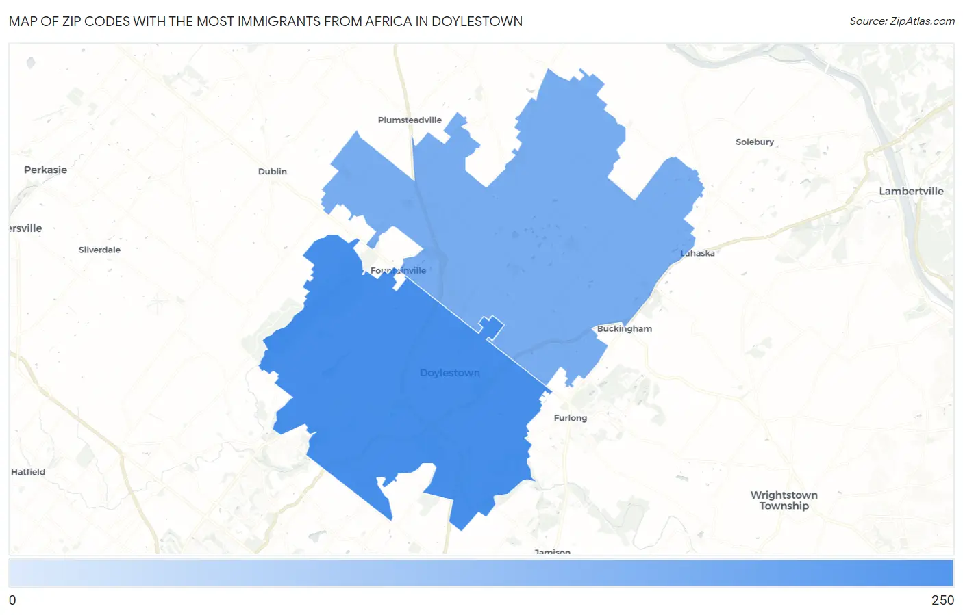 Zip Codes with the Most Immigrants from Africa in Doylestown Map