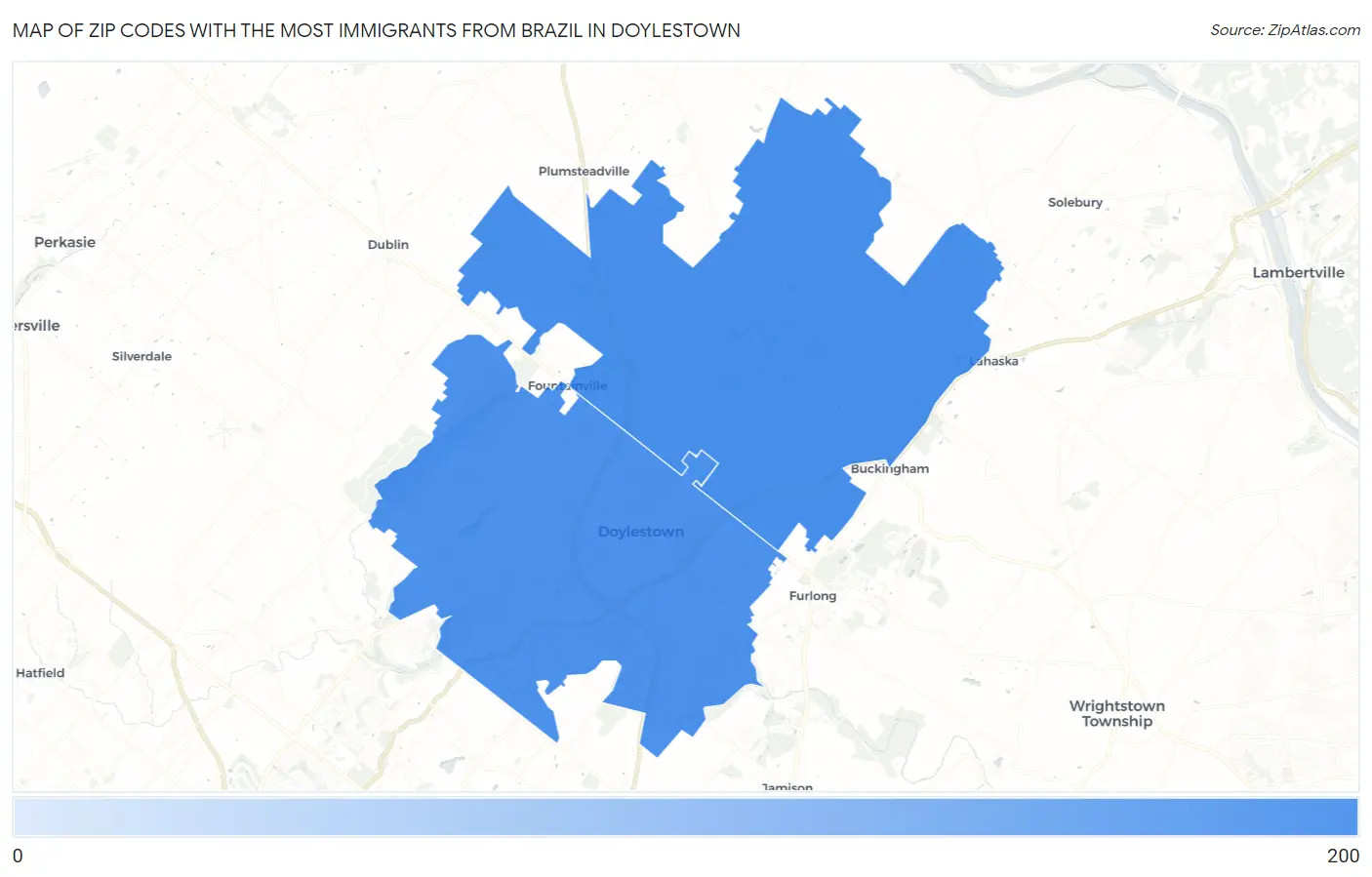Zip Codes with the Most Immigrants from Brazil in Doylestown Map