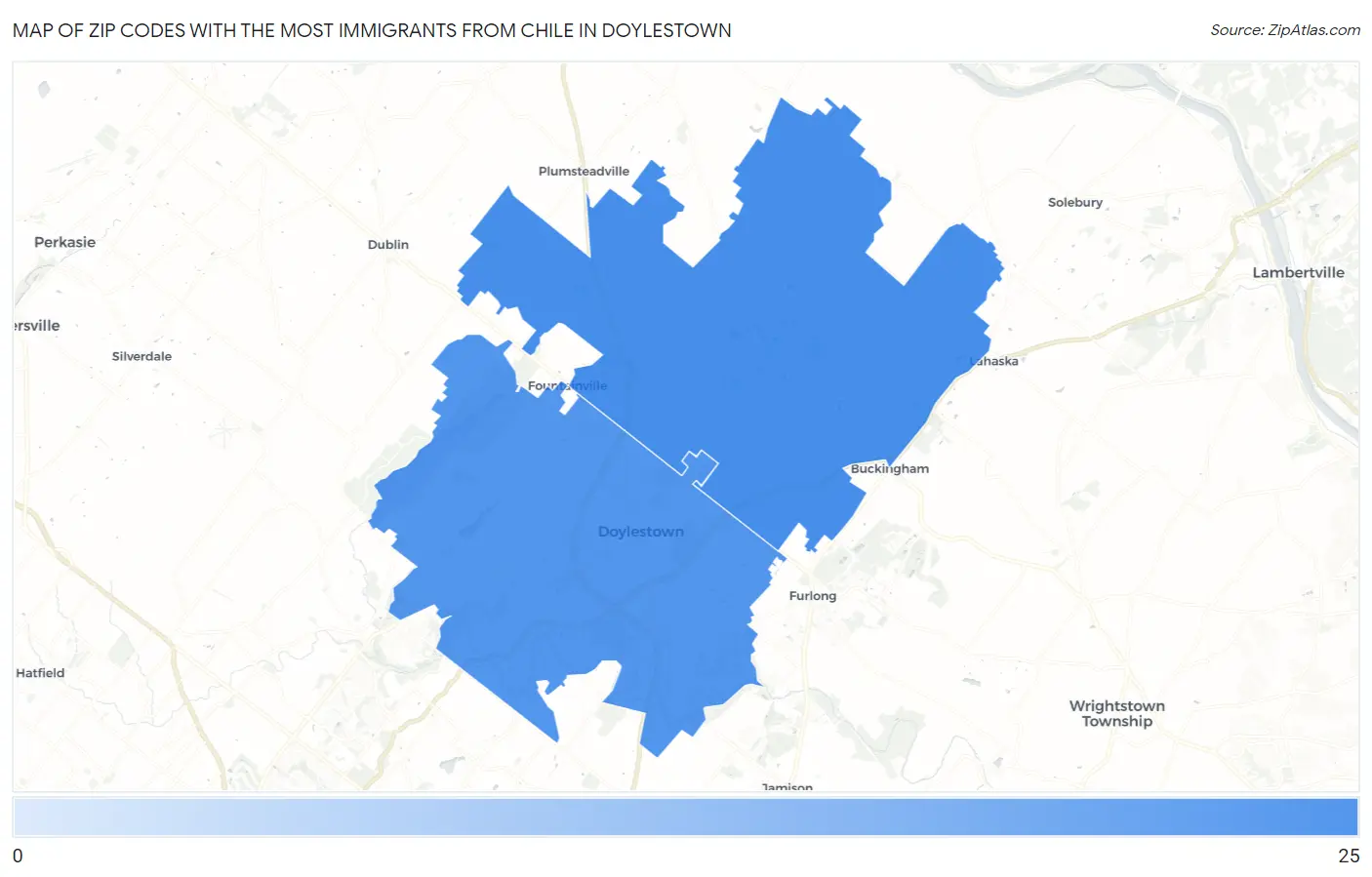 Zip Codes with the Most Immigrants from Chile in Doylestown Map
