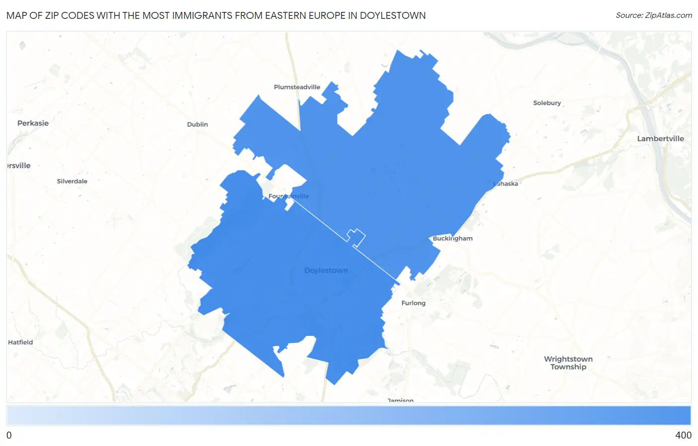 Zip Codes with the Most Immigrants from Eastern Europe in Doylestown Map