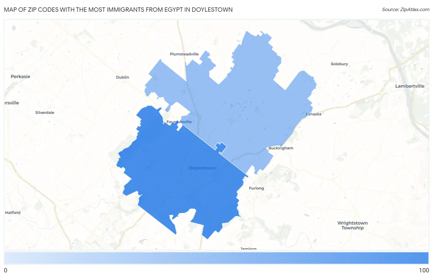 Zip Codes with the Most Immigrants from Egypt in Doylestown Map