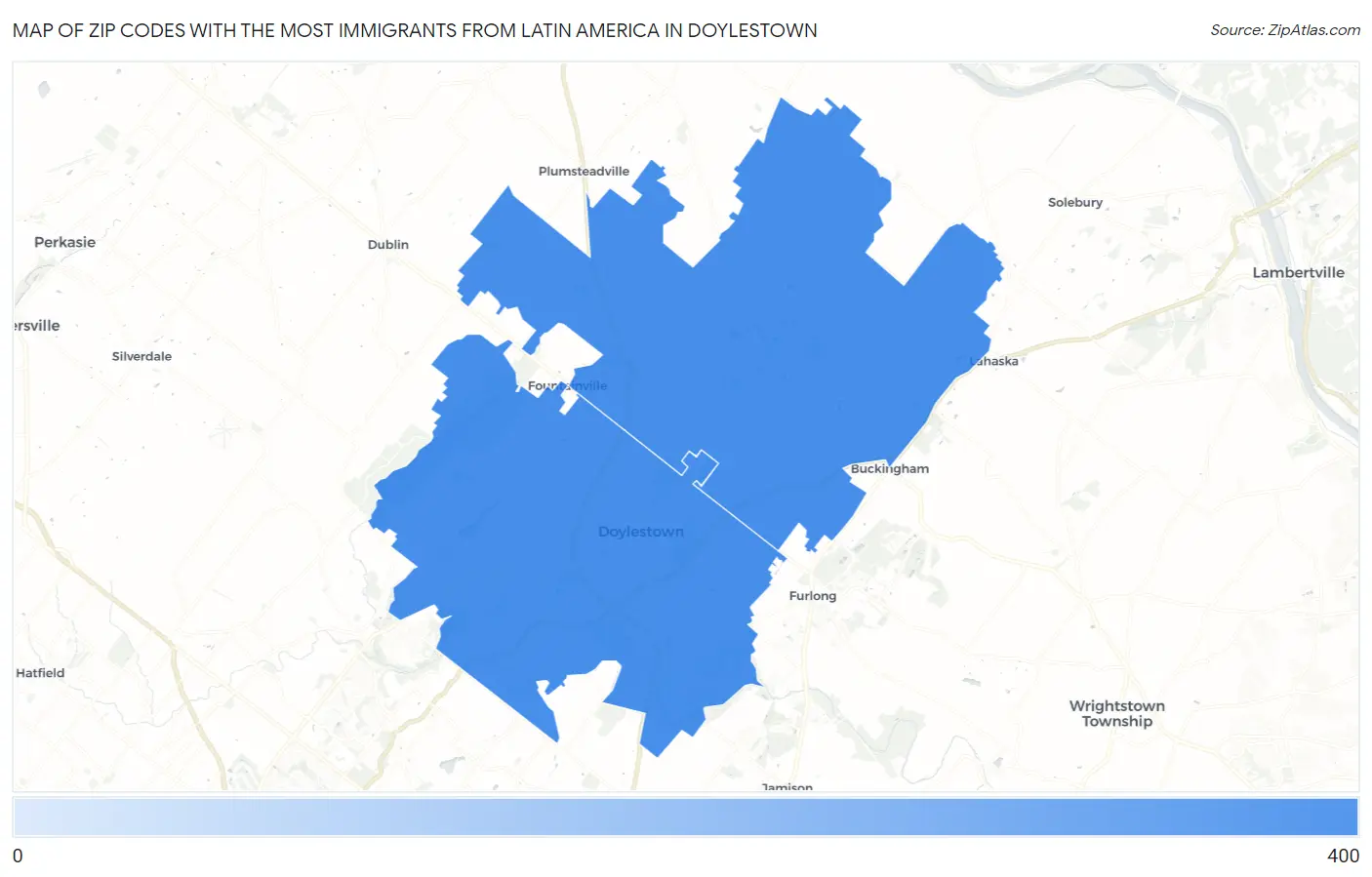 Zip Codes with the Most Immigrants from Latin America in Doylestown Map