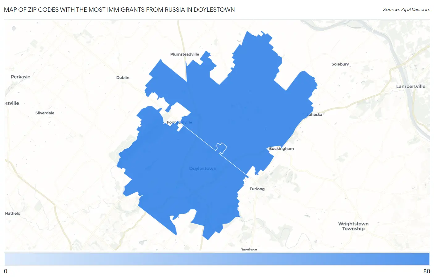 Zip Codes with the Most Immigrants from Russia in Doylestown Map