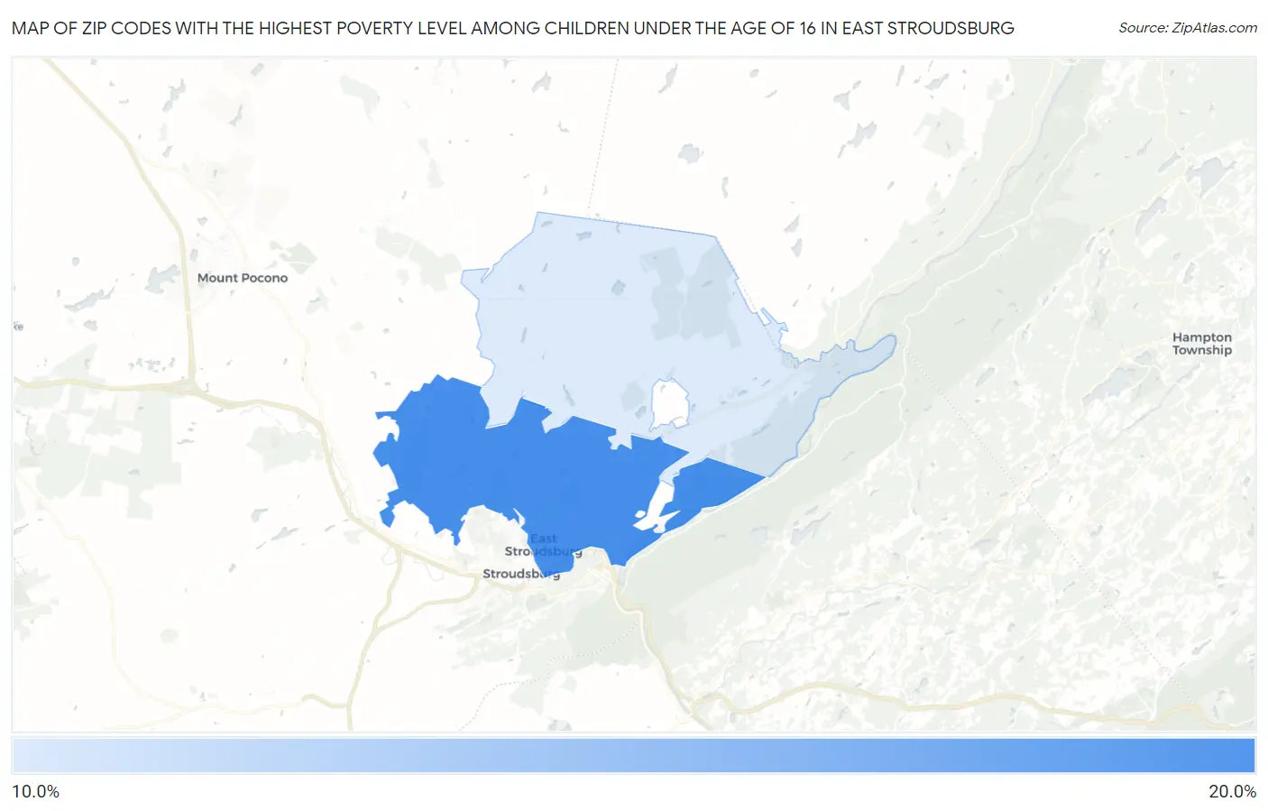 Zip Codes with the Highest Poverty Level Among Children Under the Age of 16 in East Stroudsburg Map