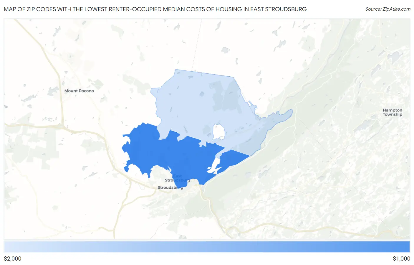 Zip Codes with the Lowest Renter-Occupied Median Costs of Housing in East Stroudsburg Map
