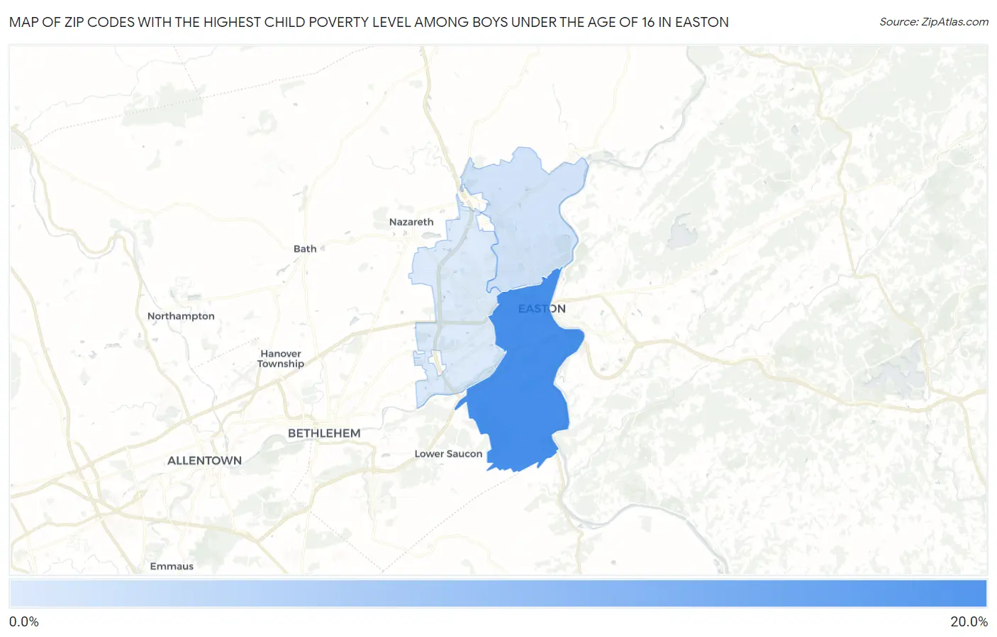 Zip Codes with the Highest Child Poverty Level Among Boys Under the Age of 16 in Easton Map