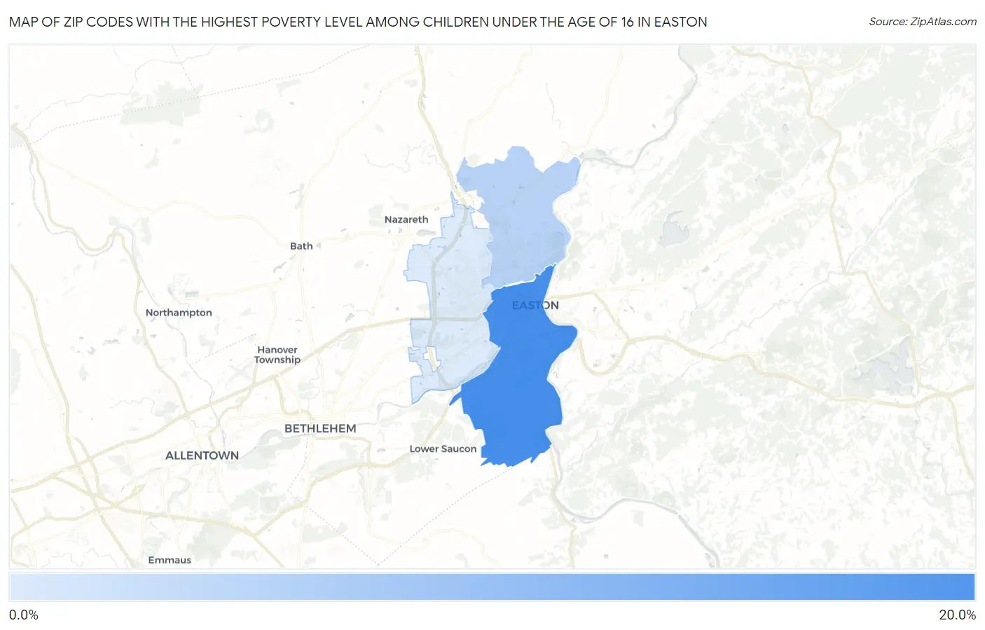 Zip Codes with the Highest Poverty Level Among Children Under the Age of 16 in Easton Map