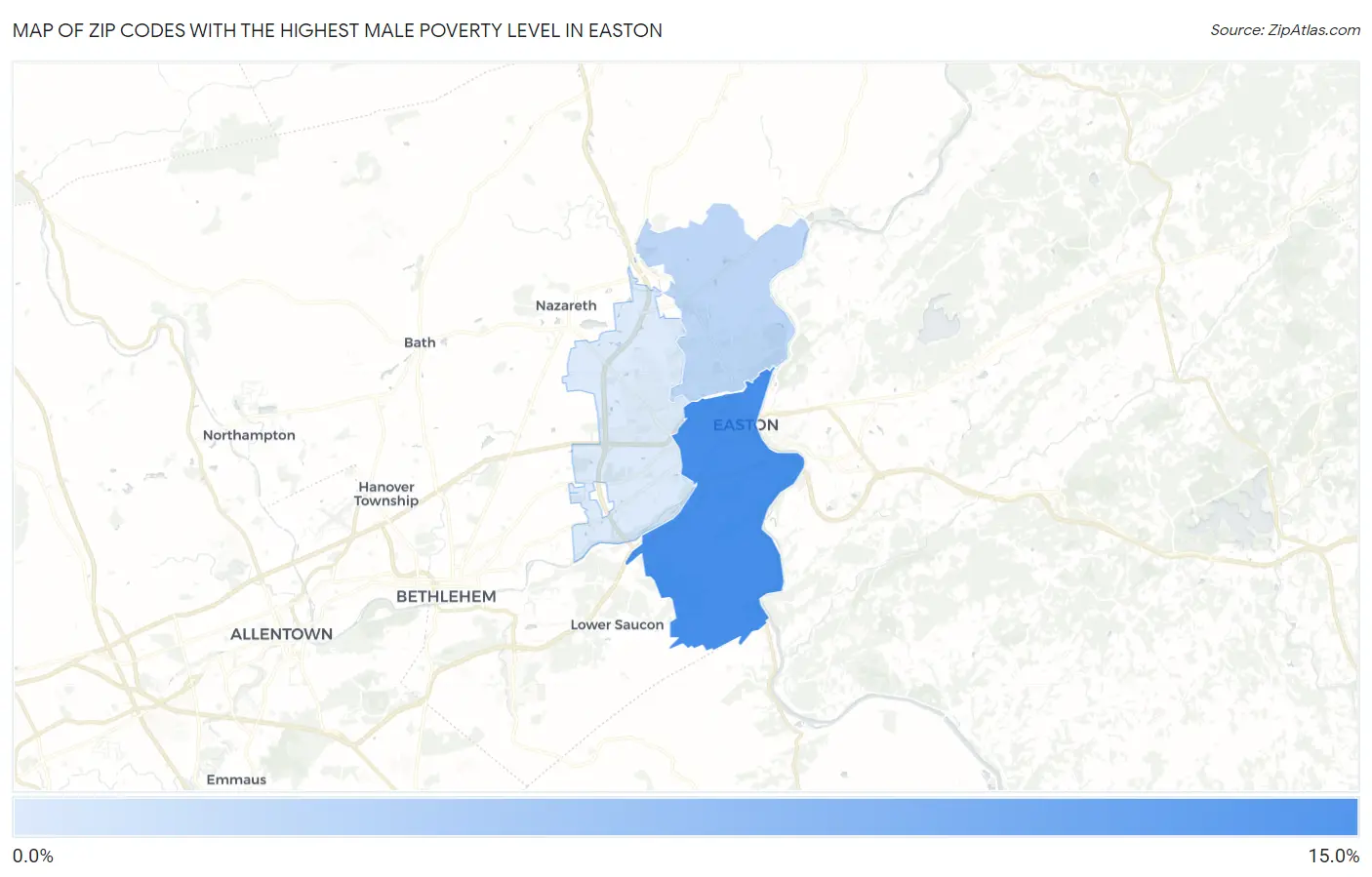 Zip Codes with the Highest Male Poverty Level in Easton Map