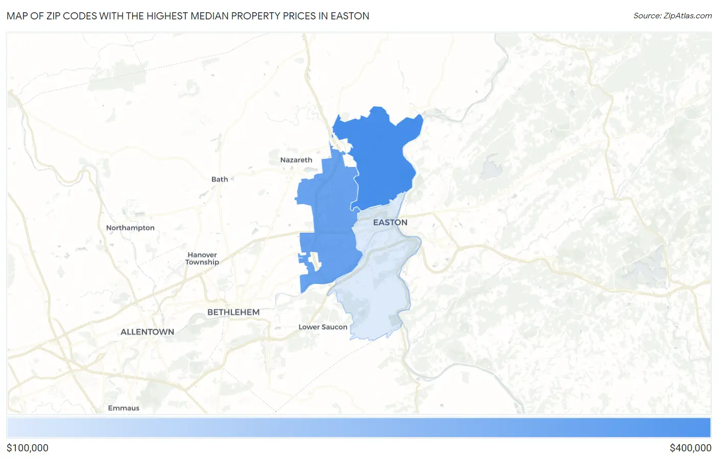 Zip Codes with the Highest Median Property Prices in Easton Map