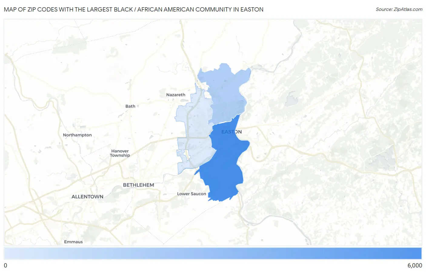 Zip Codes with the Largest Black / African American Community in Easton Map
