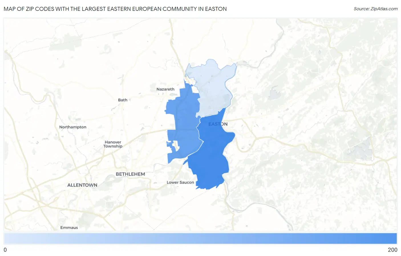 Zip Codes with the Largest Eastern European Community in Easton Map