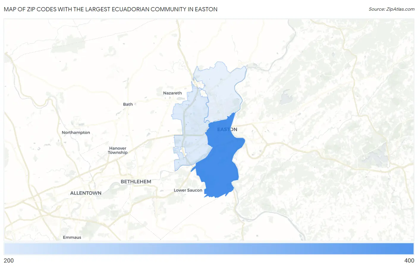 Zip Codes with the Largest Ecuadorian Community in Easton Map