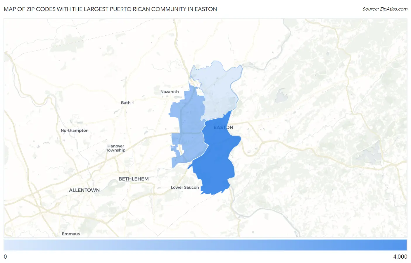 Zip Codes with the Largest Puerto Rican Community in Easton Map