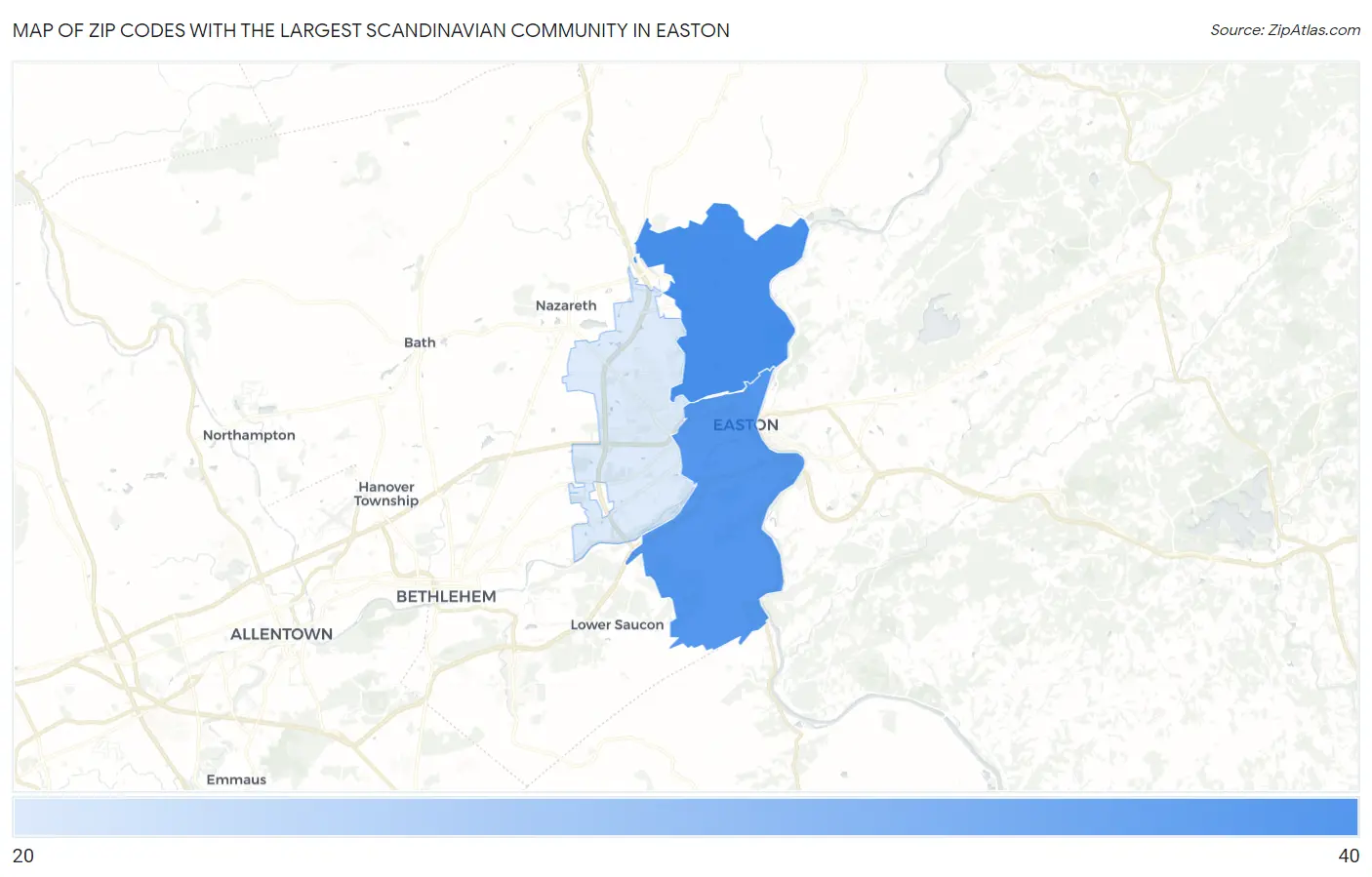 Zip Codes with the Largest Scandinavian Community in Easton Map