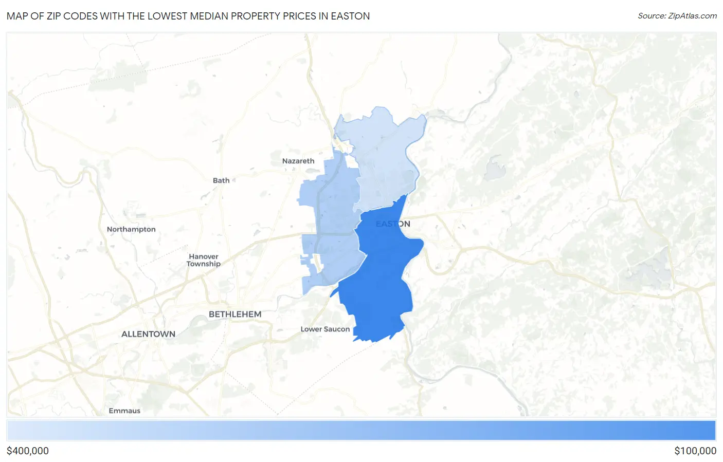 Zip Codes with the Lowest Median Property Prices in Easton Map