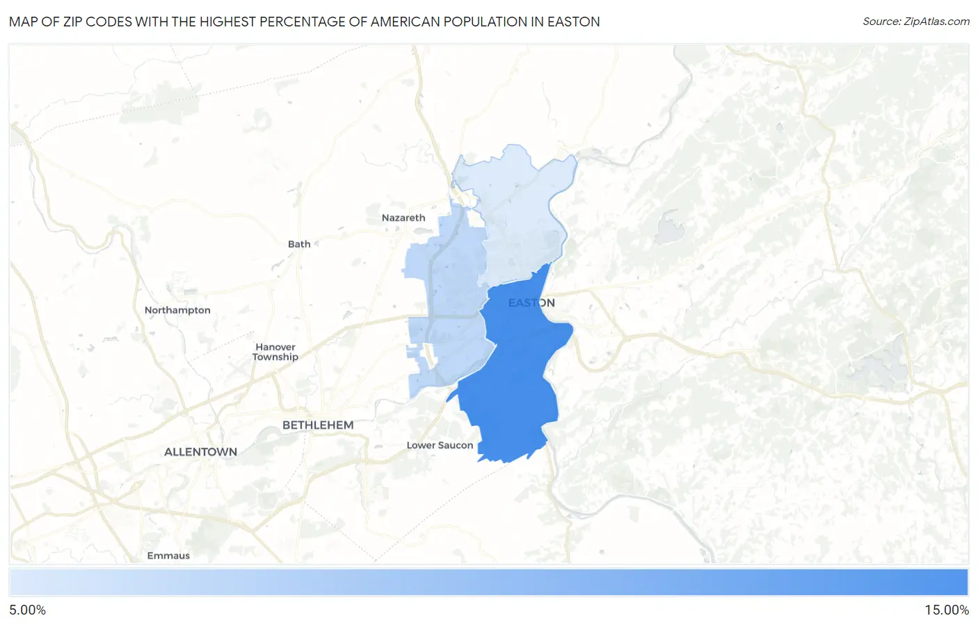 Zip Codes with the Highest Percentage of American Population in Easton Map