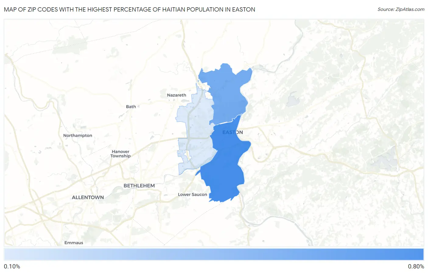 Zip Codes with the Highest Percentage of Haitian Population in Easton Map
