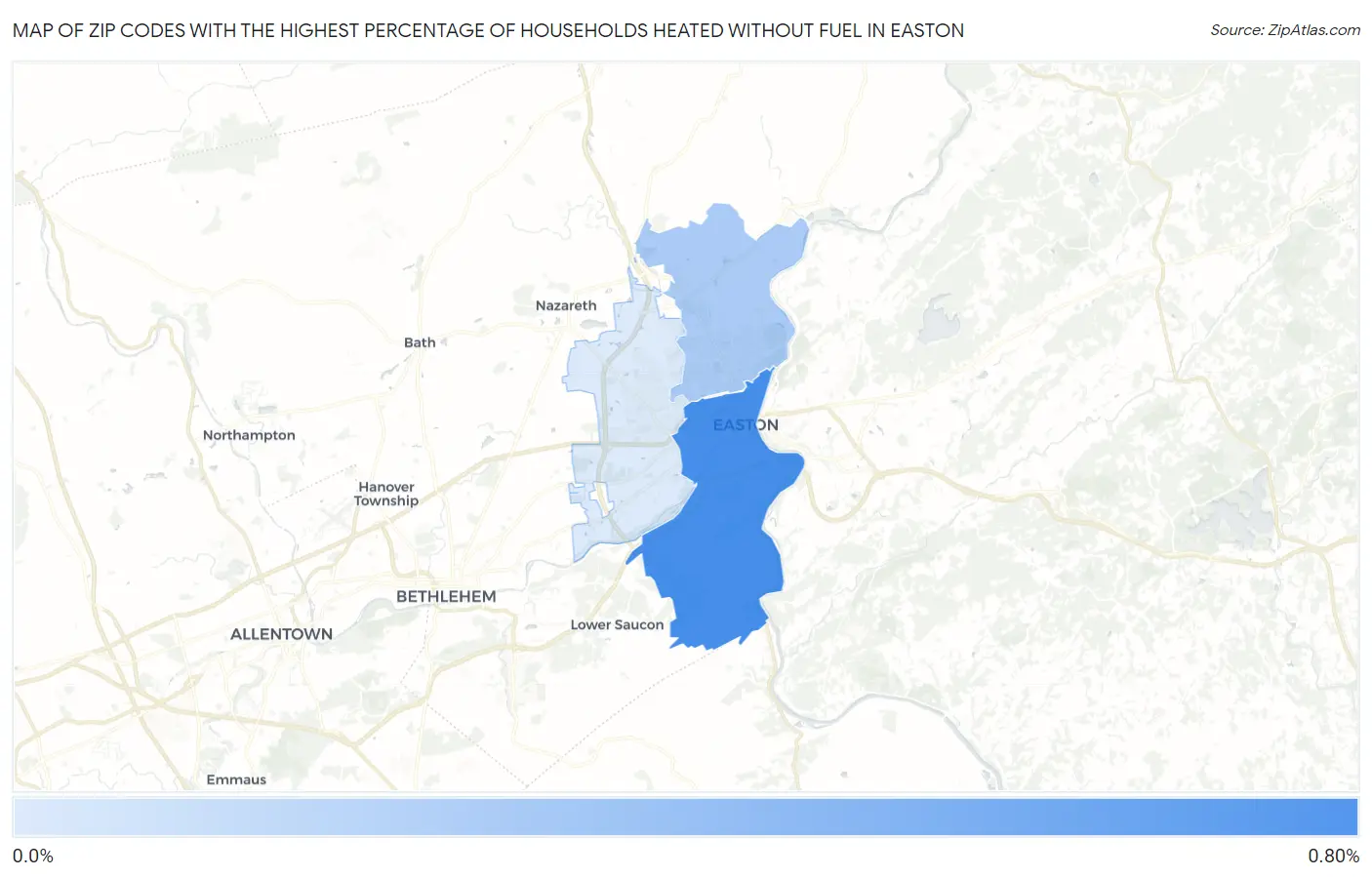 Zip Codes with the Highest Percentage of Households Heated without Fuel in Easton Map