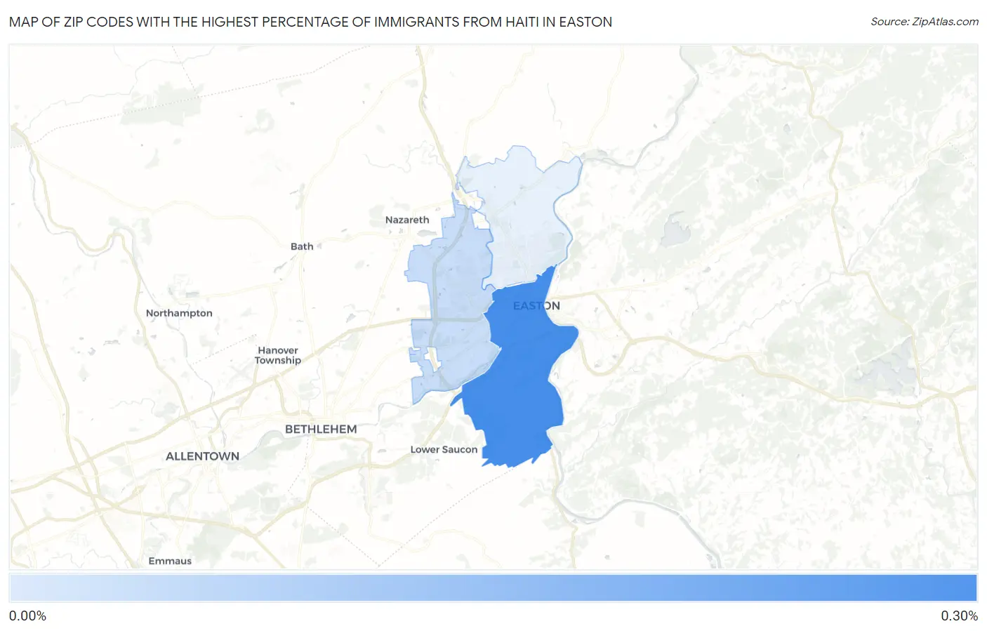 Zip Codes with the Highest Percentage of Immigrants from Haiti in Easton Map