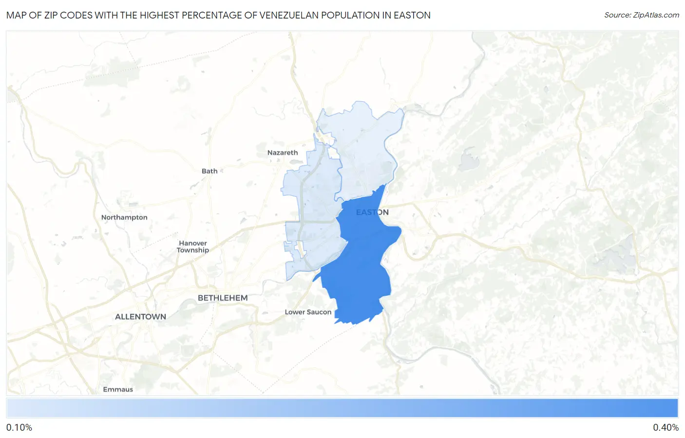 Zip Codes with the Highest Percentage of Venezuelan Population in Easton Map