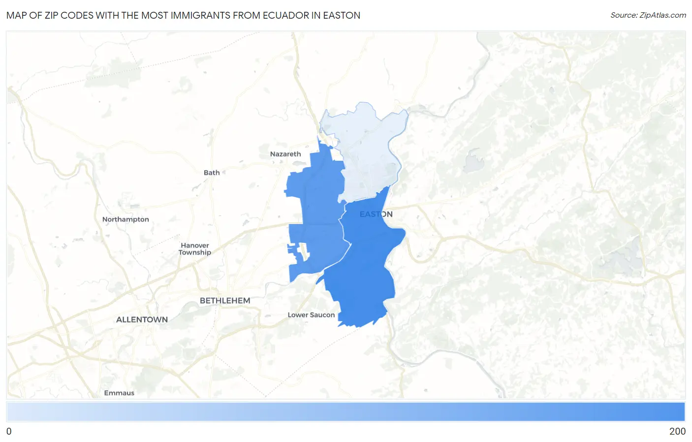 Zip Codes with the Most Immigrants from Ecuador in Easton Map
