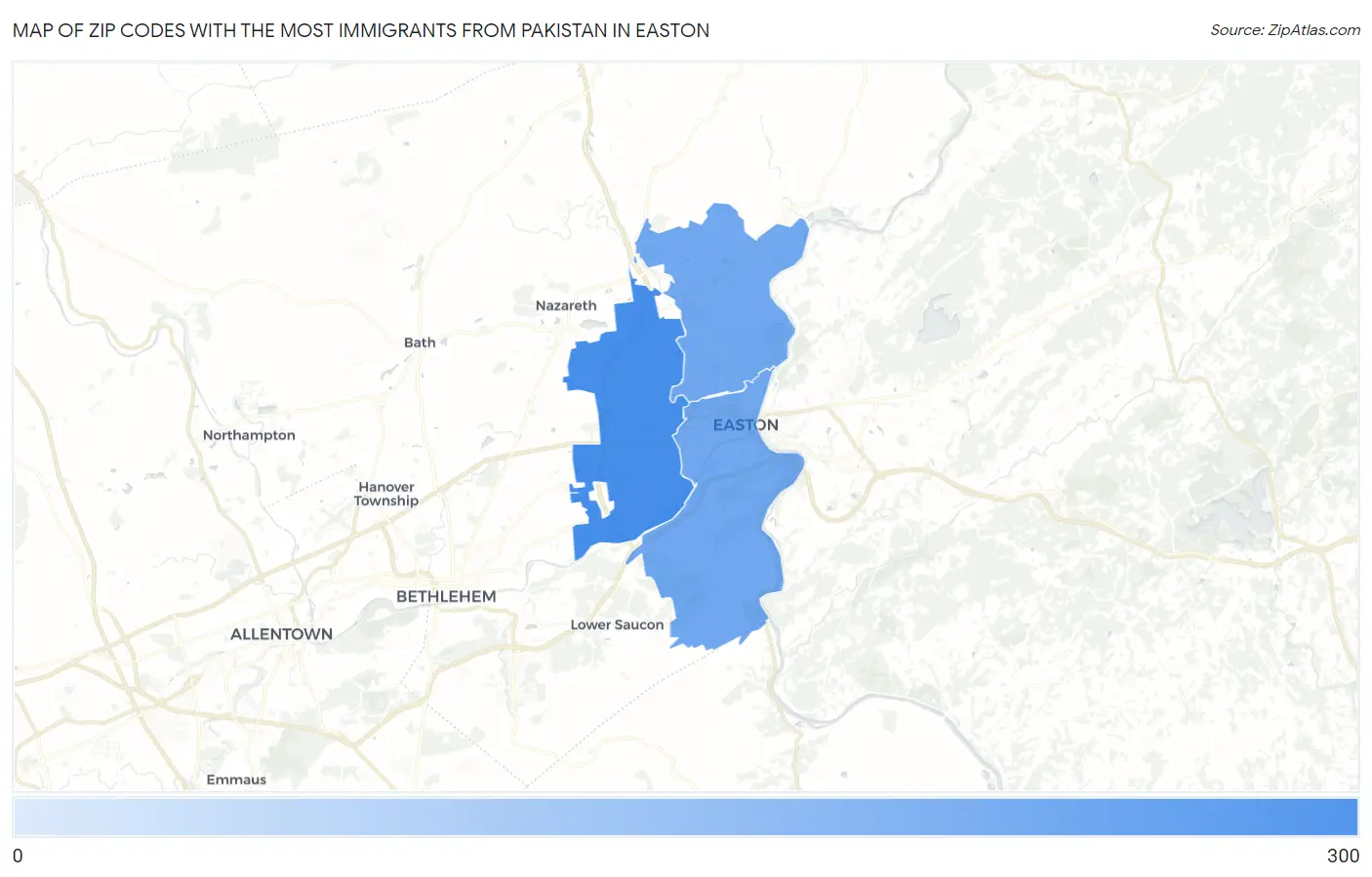 Zip Codes with the Most Immigrants from Pakistan in Easton Map