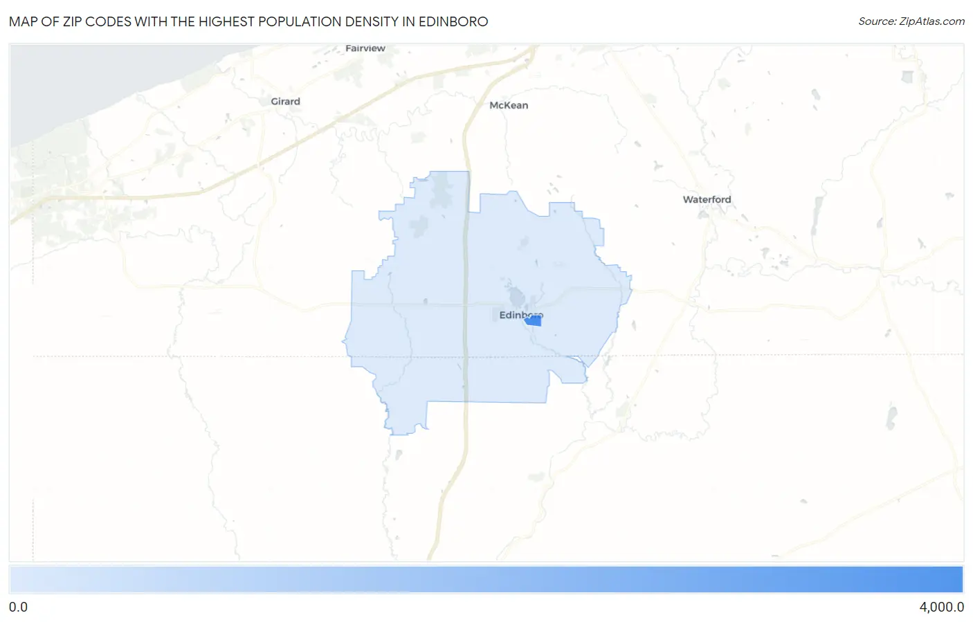 Zip Codes with the Highest Population Density in Edinboro Map