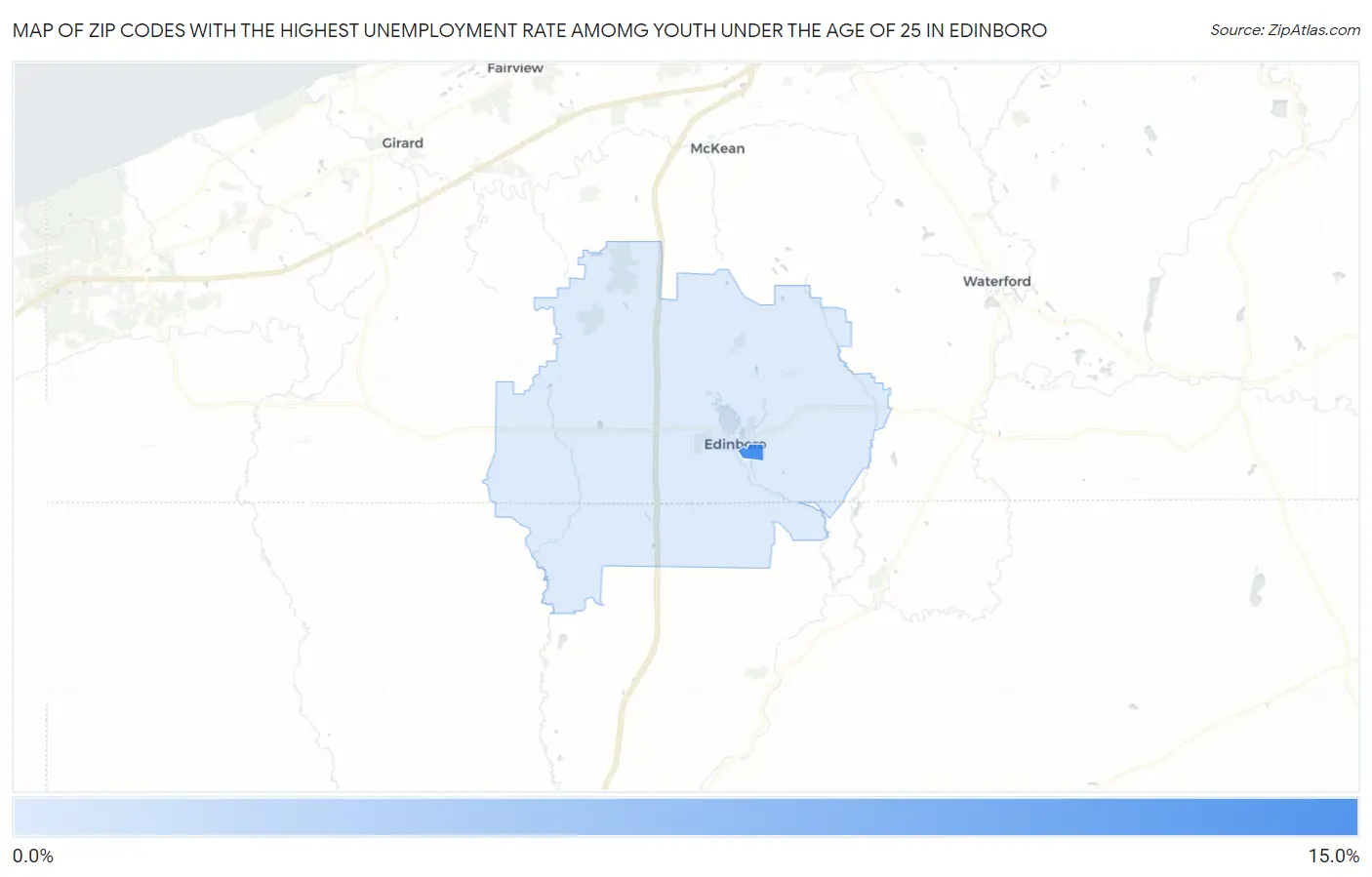 Zip Codes with the Highest Unemployment Rate Amomg Youth Under the Age of 25 in Edinboro Map