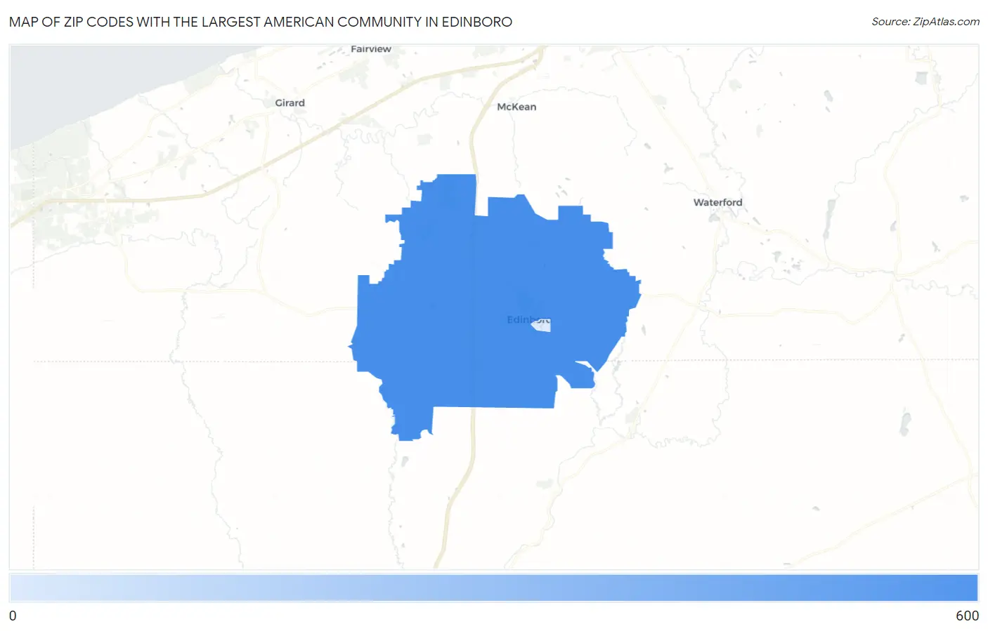 Zip Codes with the Largest American Community in Edinboro Map