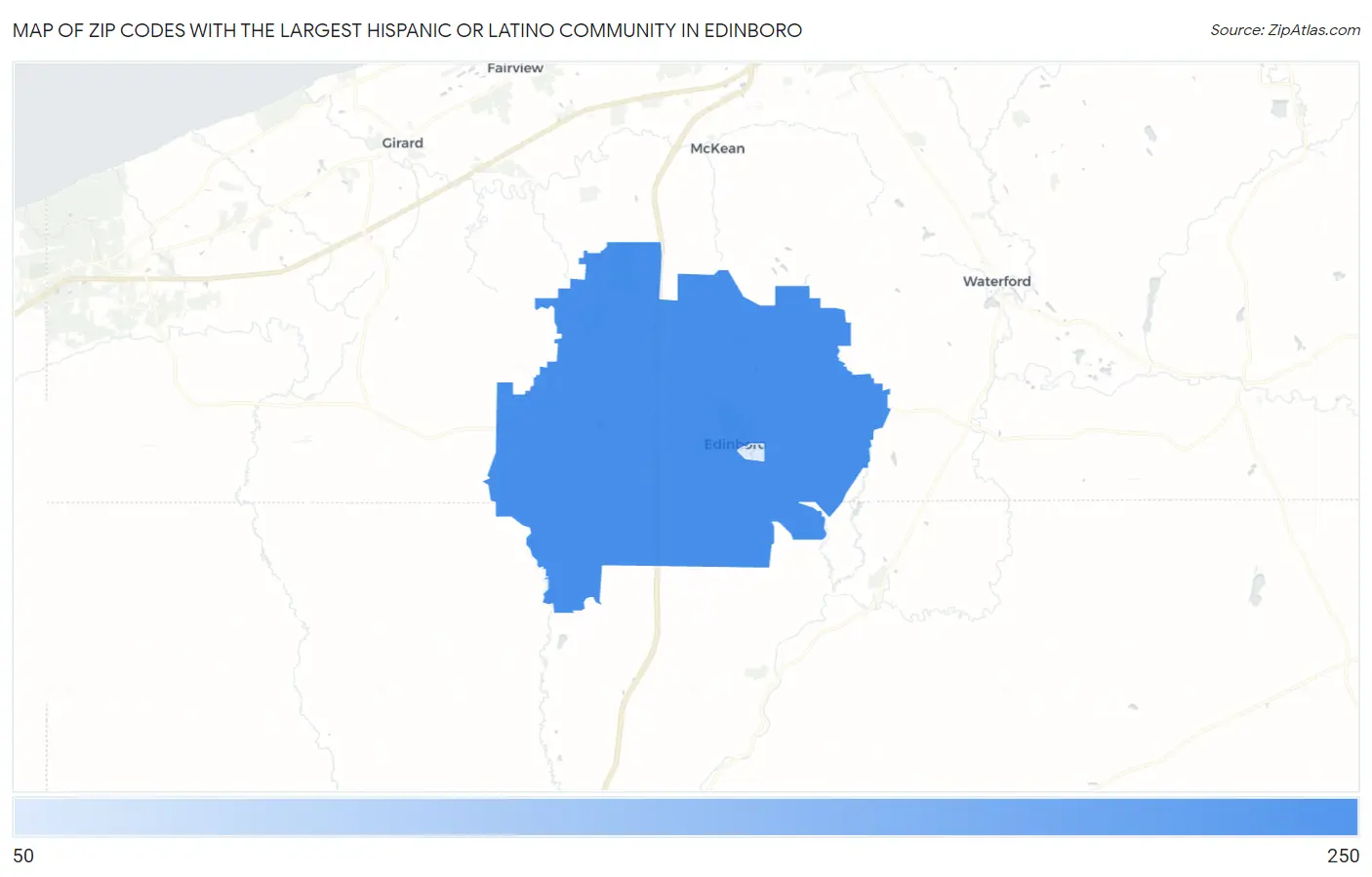 Zip Codes with the Largest Hispanic or Latino Community in Edinboro Map