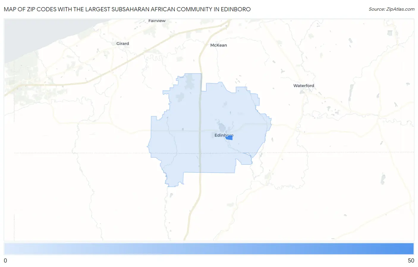 Zip Codes with the Largest Subsaharan African Community in Edinboro Map