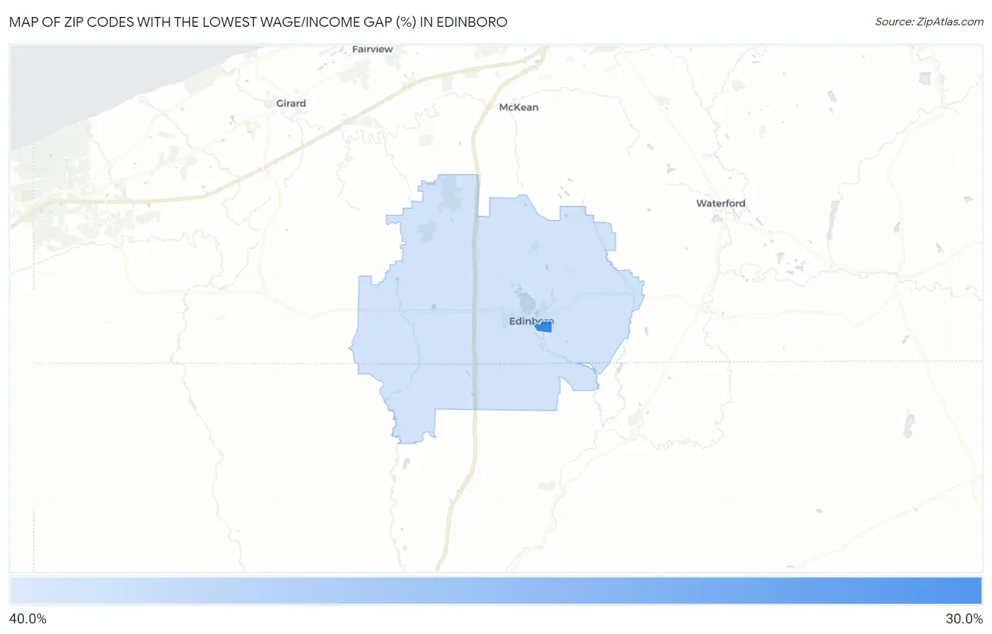 Zip Codes with the Lowest Wage/Income Gap (%) in Edinboro Map