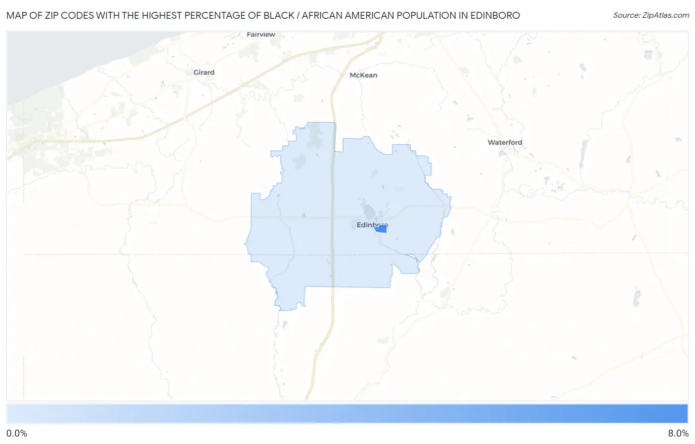 Zip Codes with the Highest Percentage of Black / African American Population in Edinboro Map
