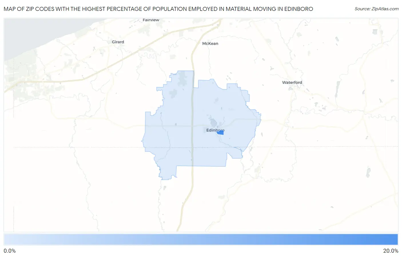 Zip Codes with the Highest Percentage of Population Employed in Material Moving in Edinboro Map